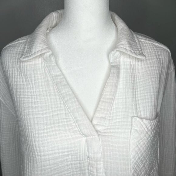 CeCe Womens Popover White Cotton Long Sleeve Button-Down Shirt Size M - Picture 3 of 12